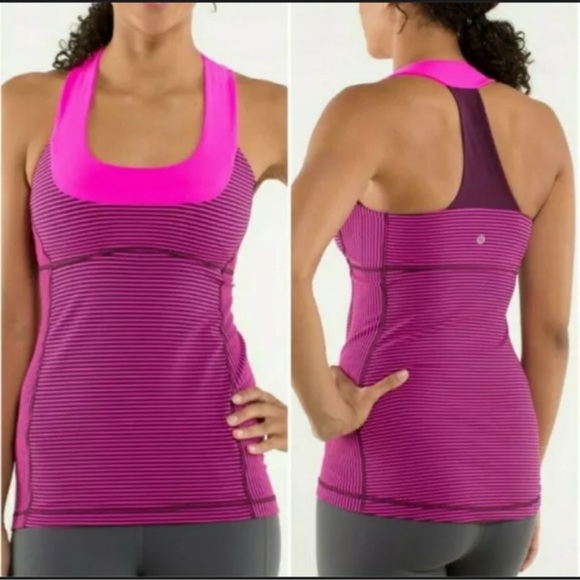 lululemon athletica Tops - Lululemon Scoop Neck Tank in Hyper Raspberry Stripe Glo